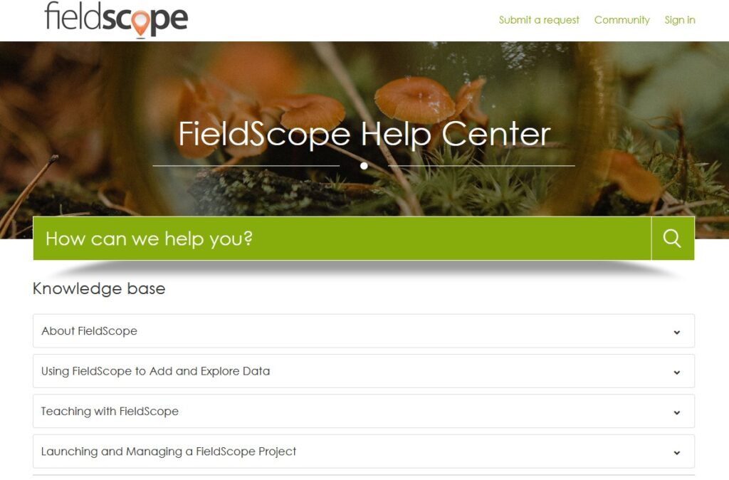 screenshot of the FieldScope help center